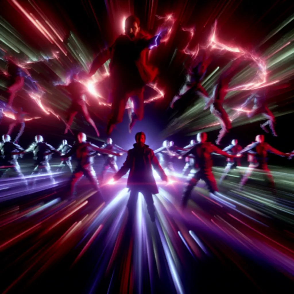 Postać wśród neonowych pocisków walcząca z falą przeciwników w 20 Minutes Till Dawn