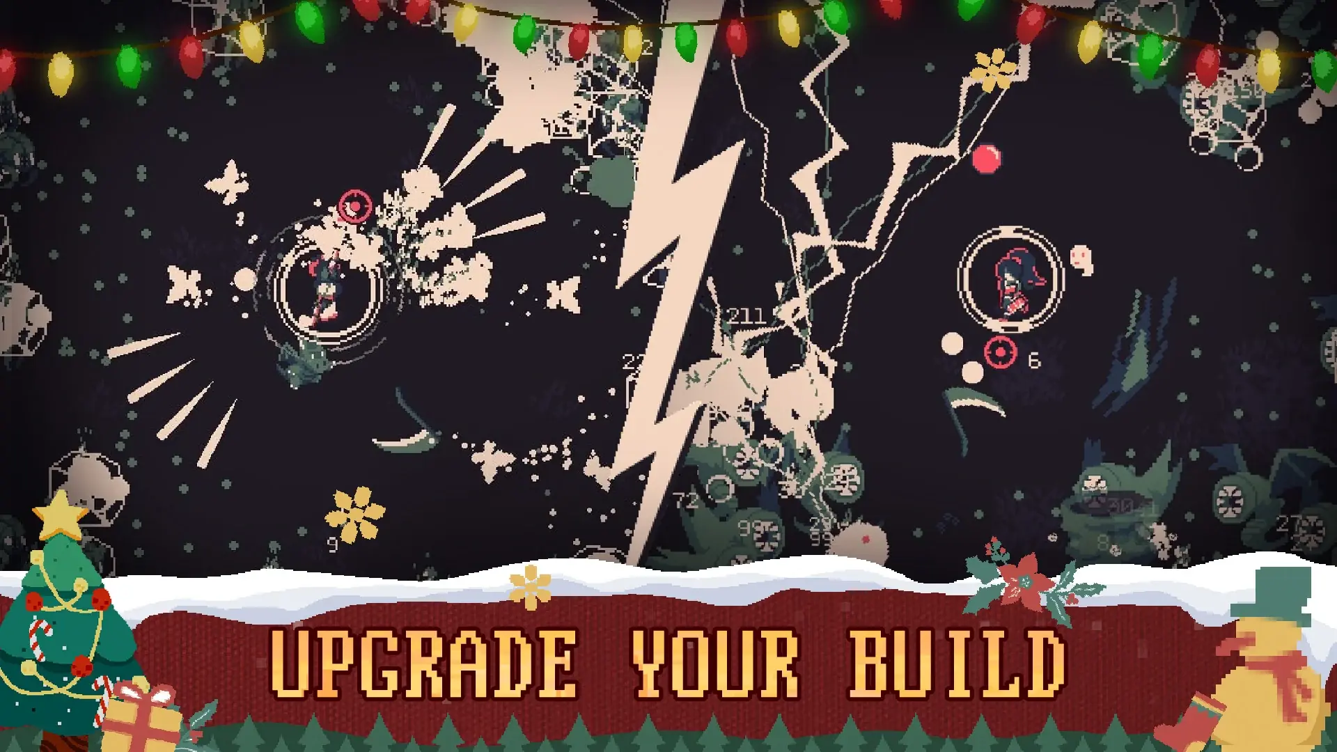 Siatka prezentująca różne buildy postaci i ulepszeń w 20 Minutes Till Dawn